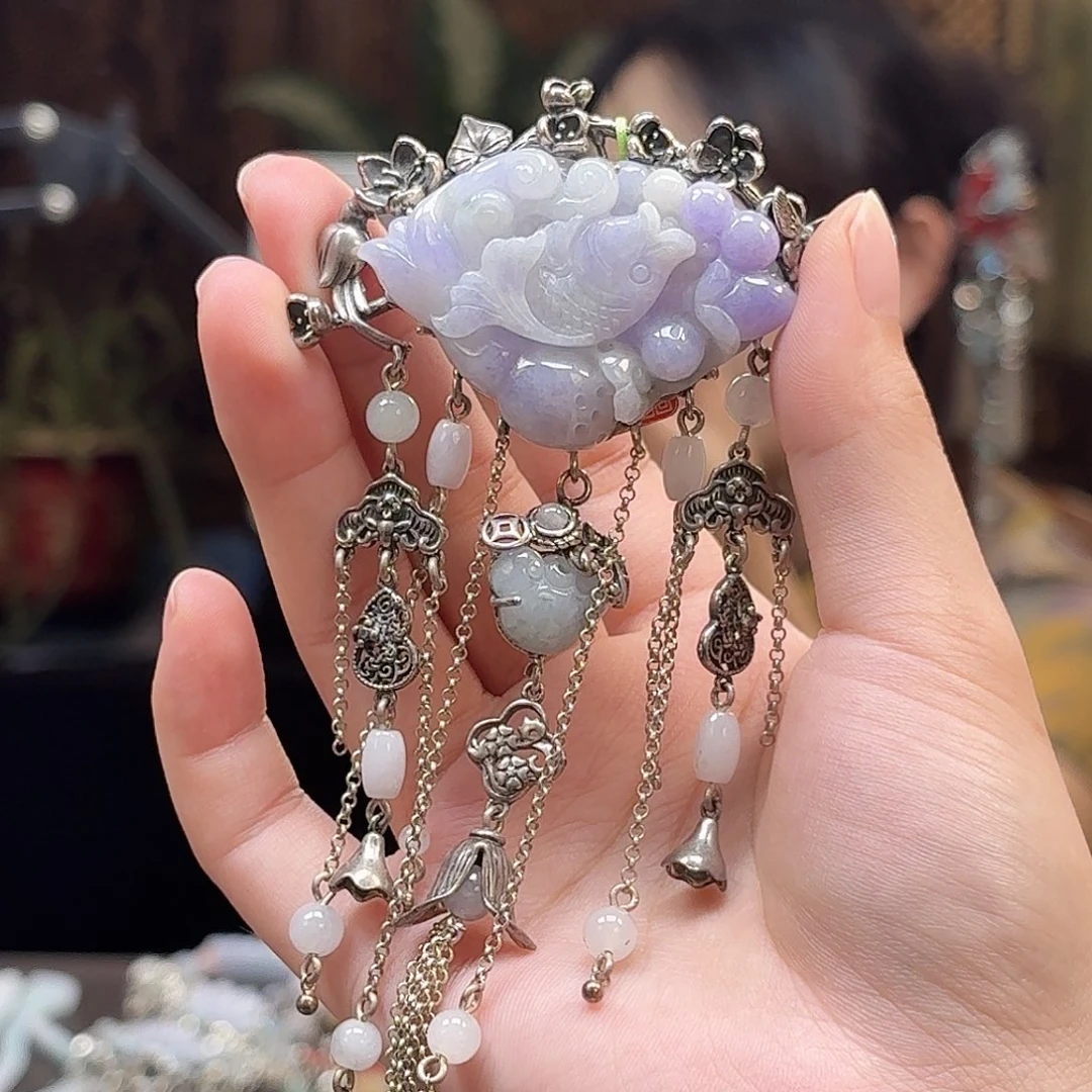 翡翠银S925镶嵌颈饰翡翠吊坠