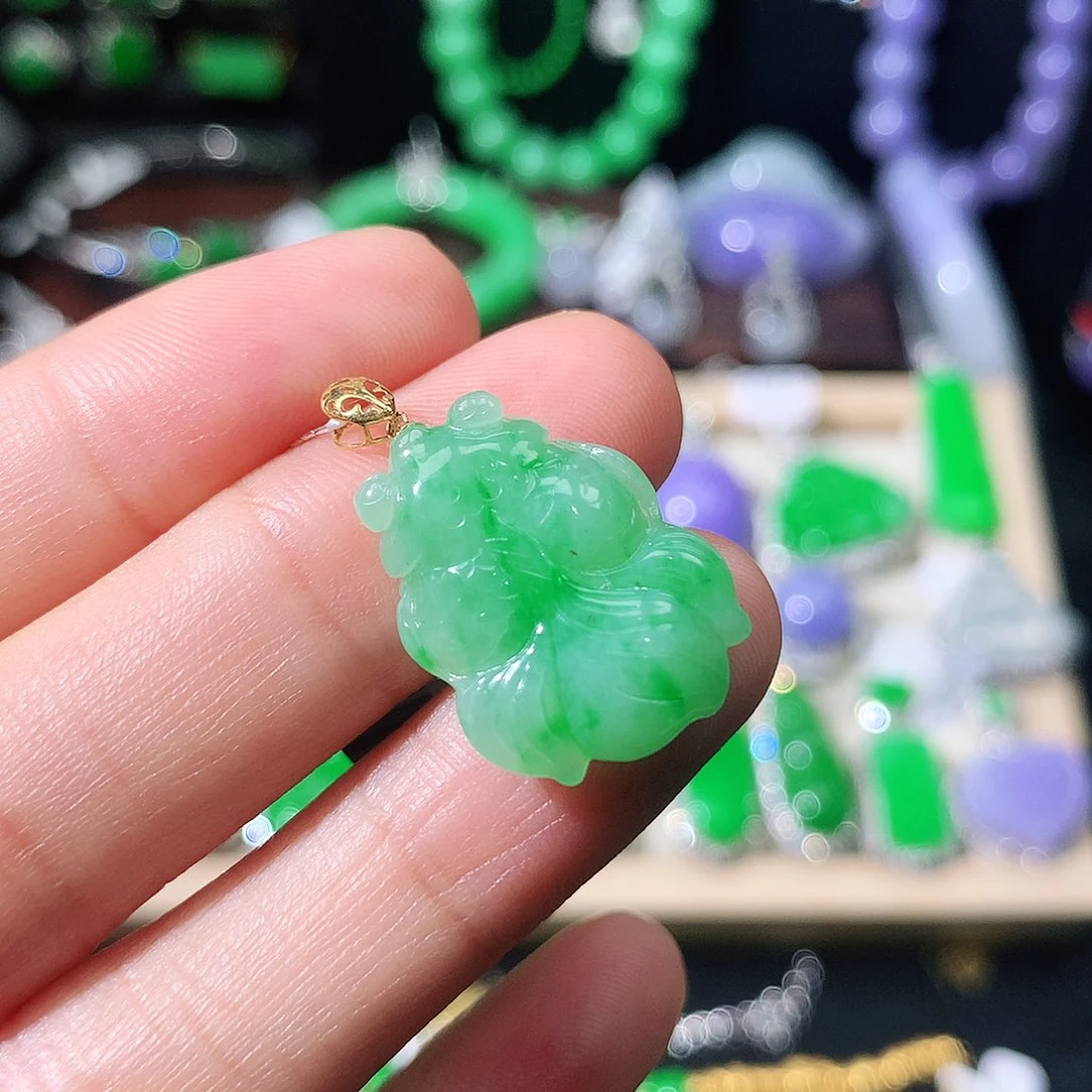 翡翠18K金镶嵌吊坠(不含链)