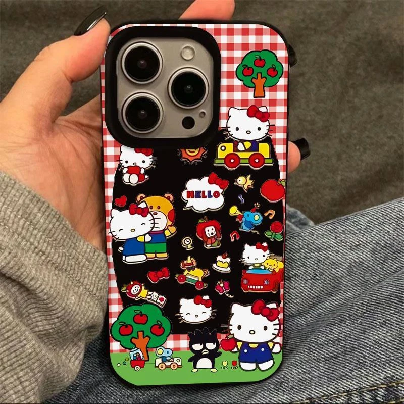 GGBond红格纹kt猫适用iPhone16/15pro果冻手机壳华为vivo小米oppo