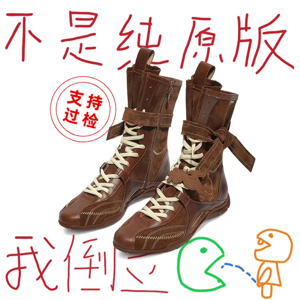 官方正品~猎装靴女款内增高拳击靴复古系带中筒马丁靴德训靴潮鞋