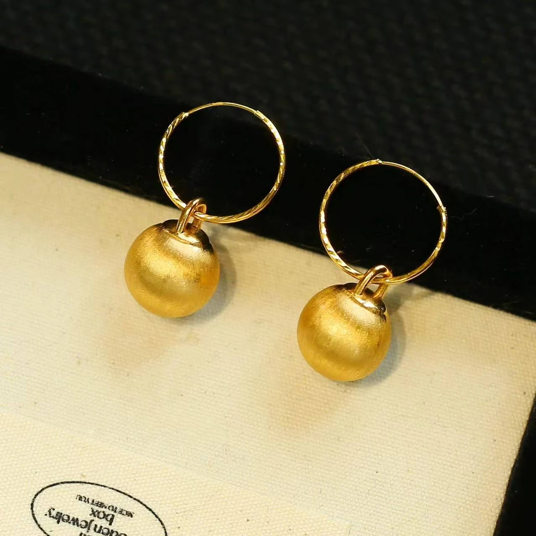 【诗诗专属】18k金12mm+拉丝金球耳圈套装 四件套 百搭气质秋冬必入