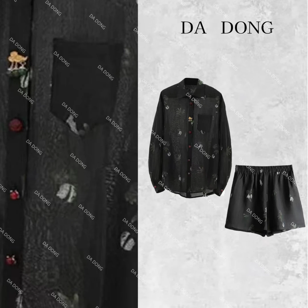 熊猫套装--套装两件套高级感轻奢苎麻人棉气质长袖时尚国风印花