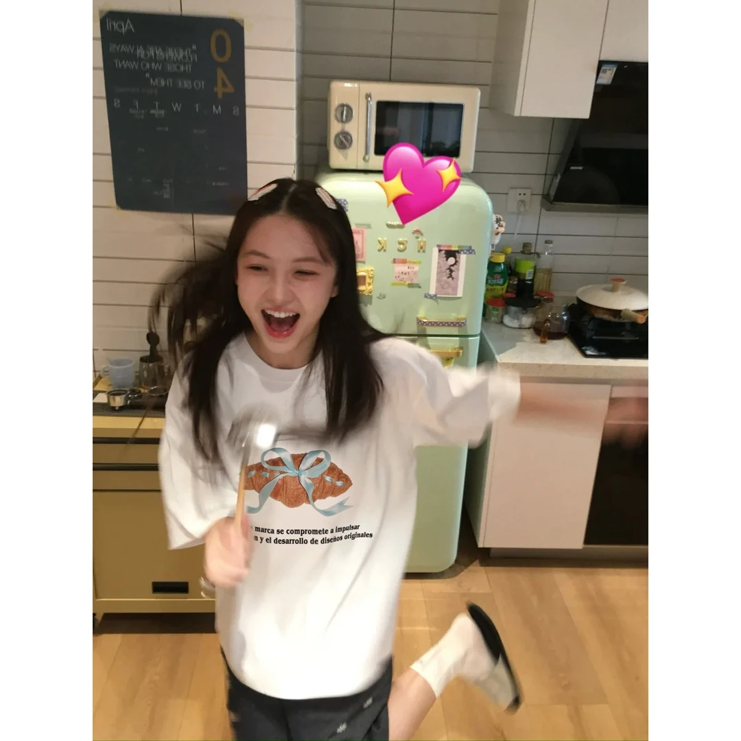 夏季新款圆领纯棉短袖t恤女宽松休闲慵懒风韩版穿搭小众百搭上衣