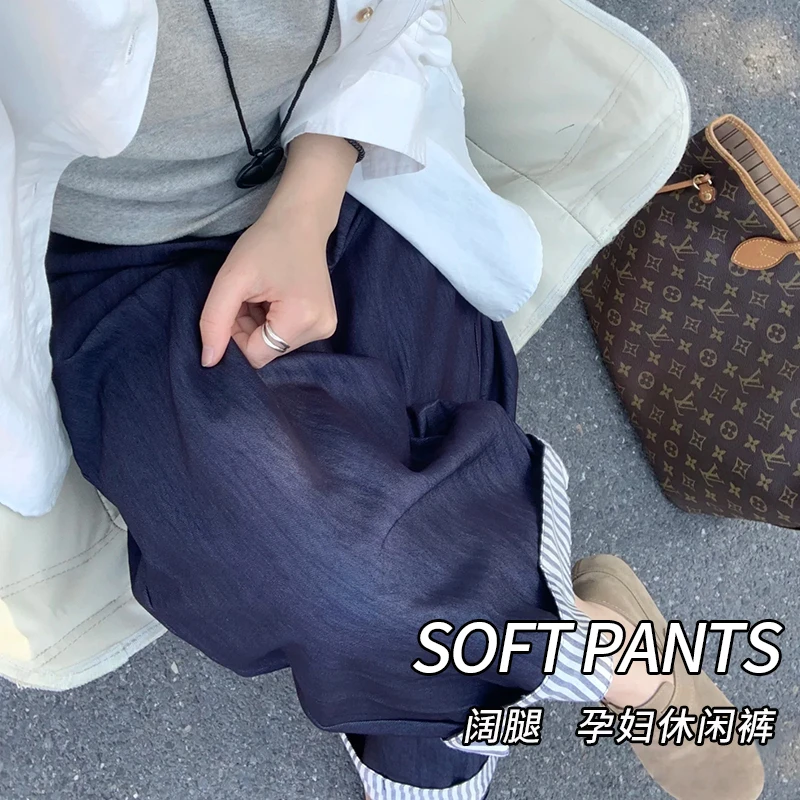 孕妇牛仔裤夏季轻薄款2025新款拼接抽绳休闲夏天垂感外穿九分裤子