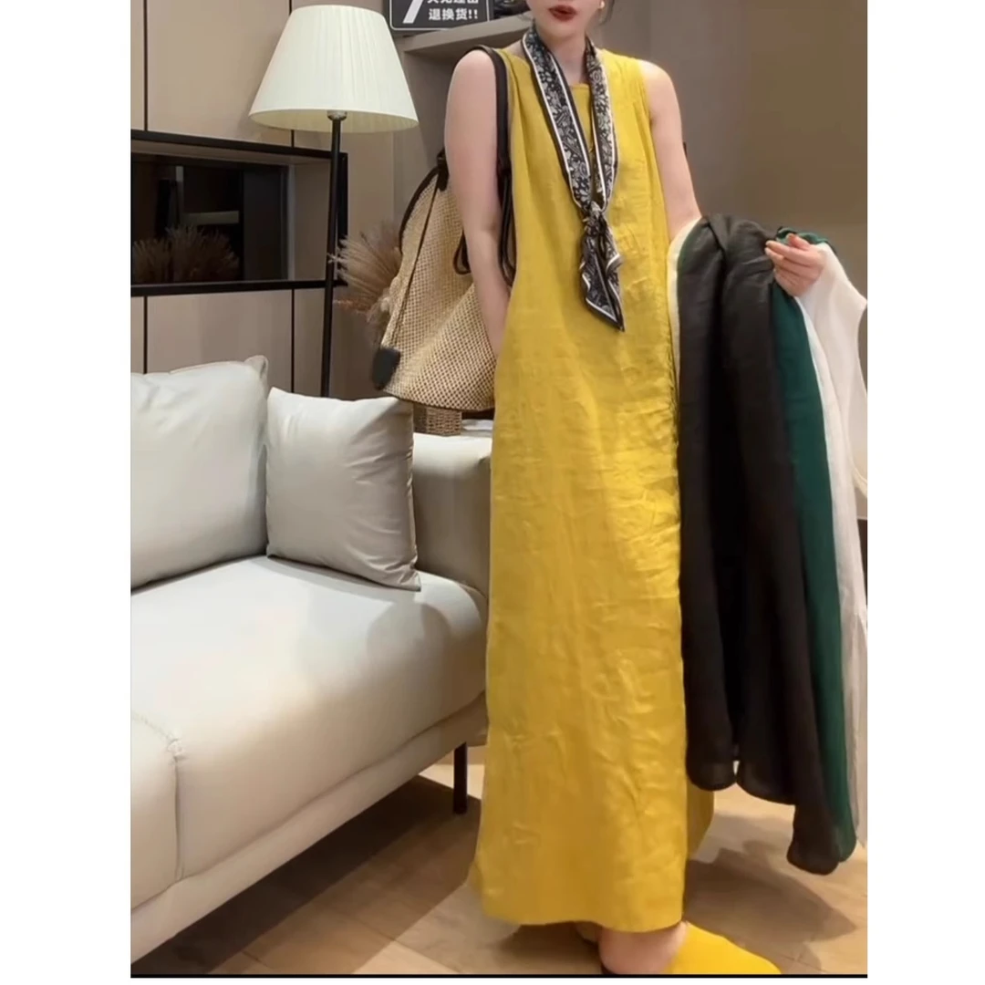 2025新款夏季薄款透气棉麻开叉连体裙宽松显瘦洋气减龄游牧风长裙