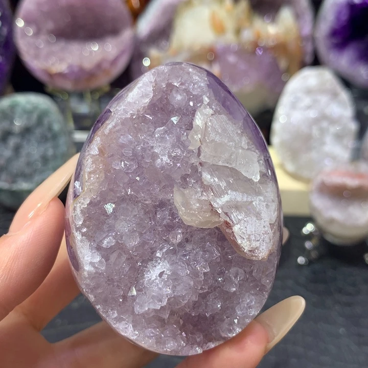 未镶嵌珠宝半成品紫晶16号龙蛋带方解