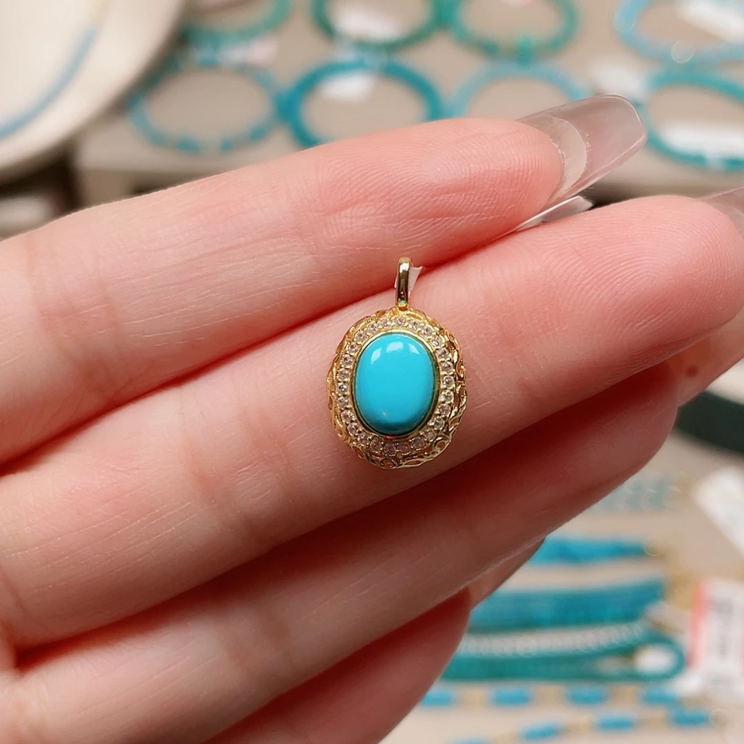 绿松石银S925镶嵌吊坠(不含链)