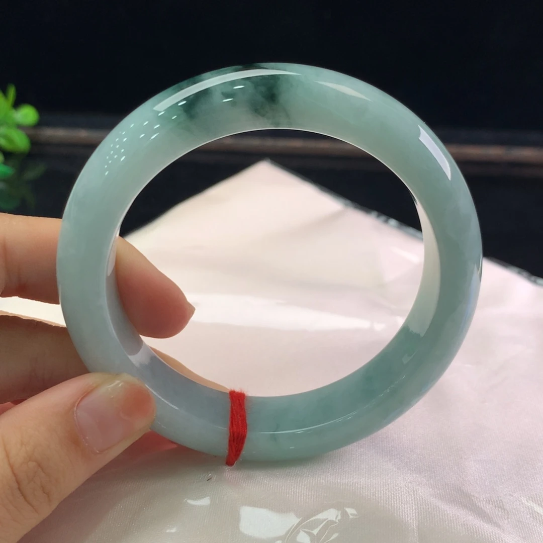 翡翠手镯未镶嵌缅甸A货翡翠 种水飘花宽版57 58