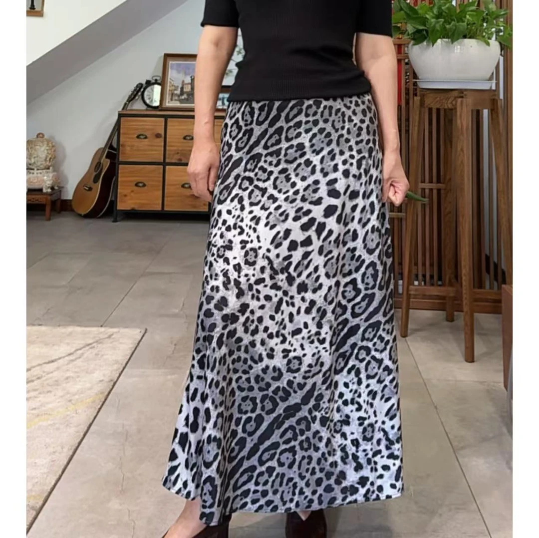 82283 夏季高级豹纹后开叉半身裙高腰显瘦时尚长裙