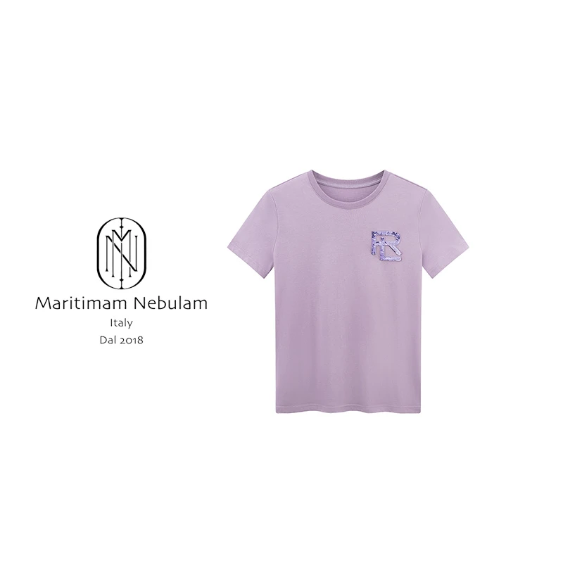 MN"香芋紫"字母设计圆领短袖上衣 SZ1309