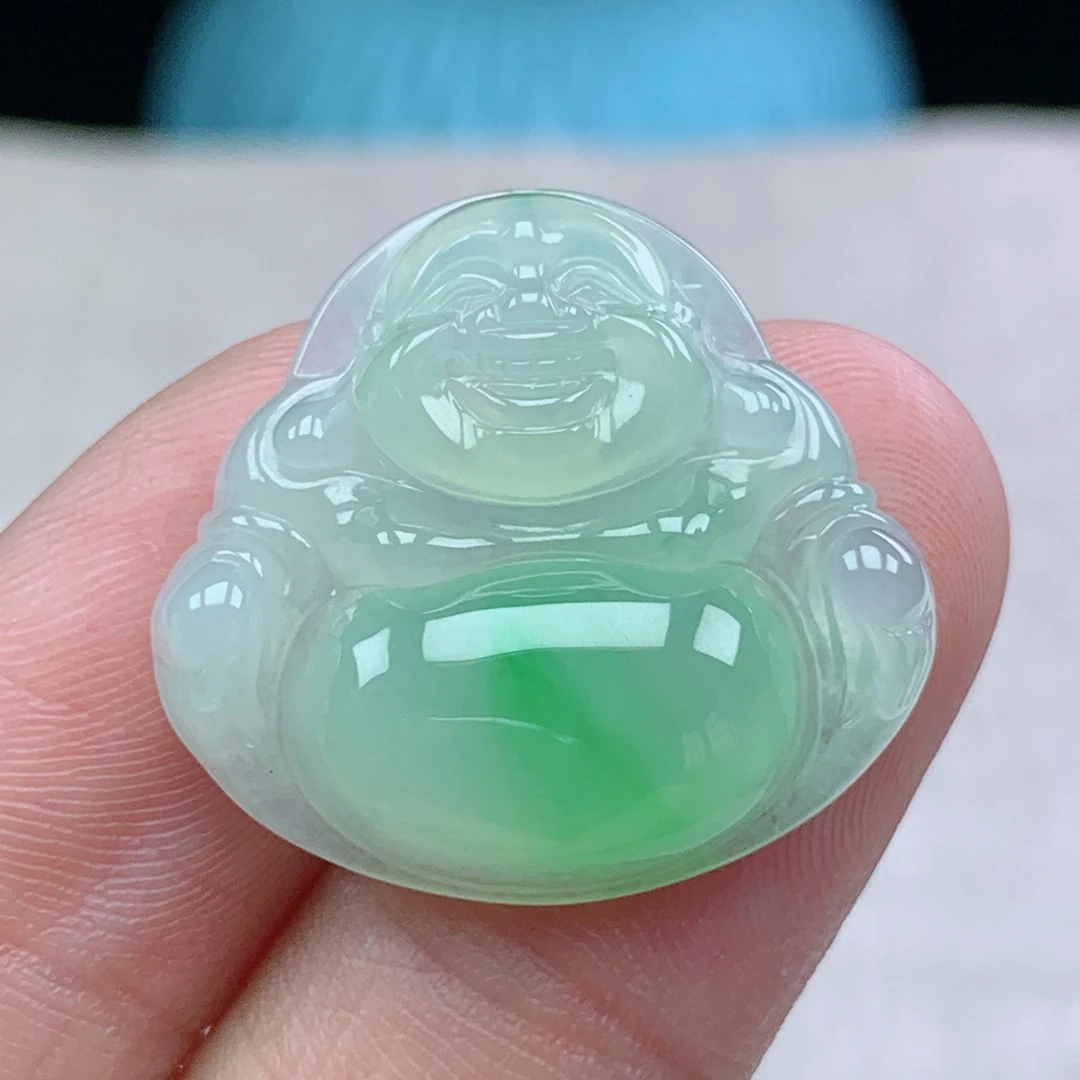 l缅甸天然翡翠A货23.1-25.1-5.6玉石冰种飘绿佛公吊坠礼物女士