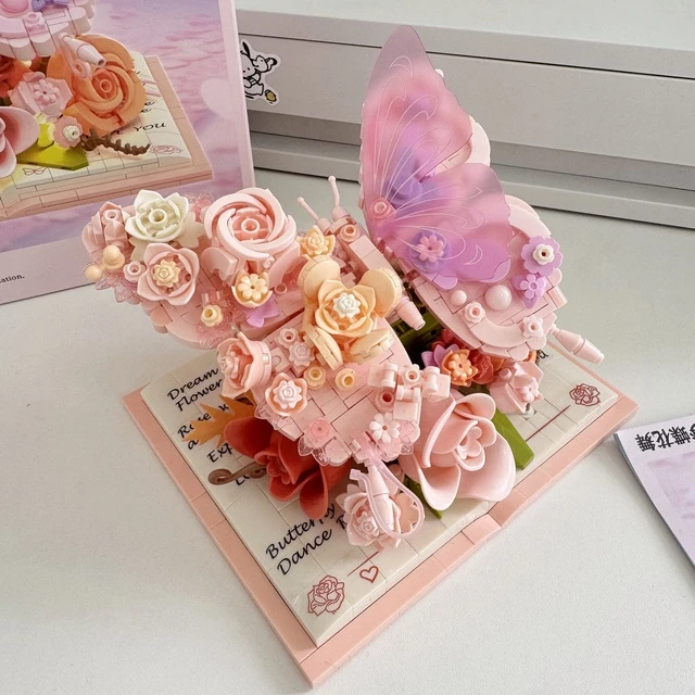 女孩礼物公主积木花束桌面摆件拼装图益智玩具闺蜜成人生日伴手礼