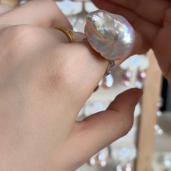 戒指银S925镶嵌淡水珍珠