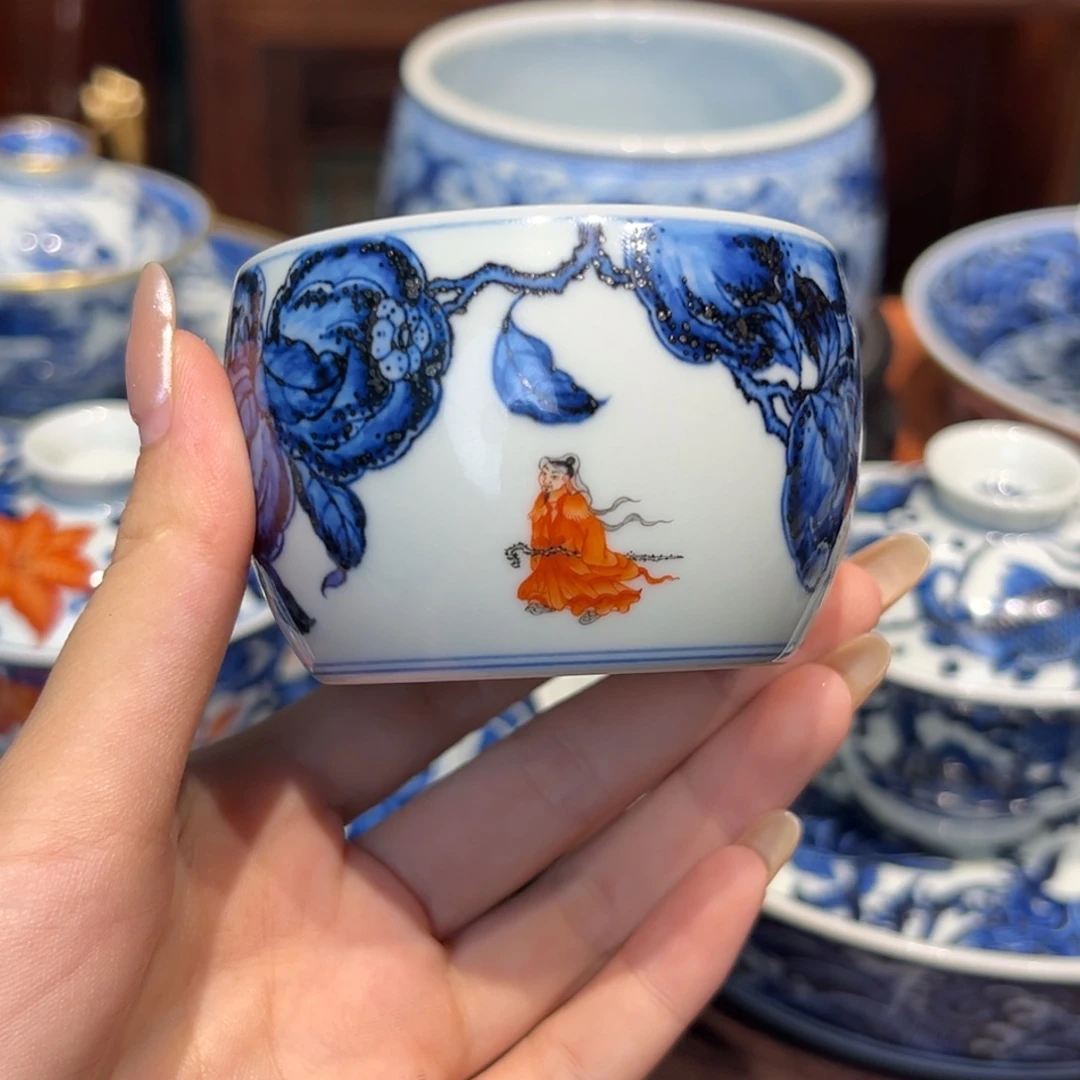 青花雯华堂手绘杯杯