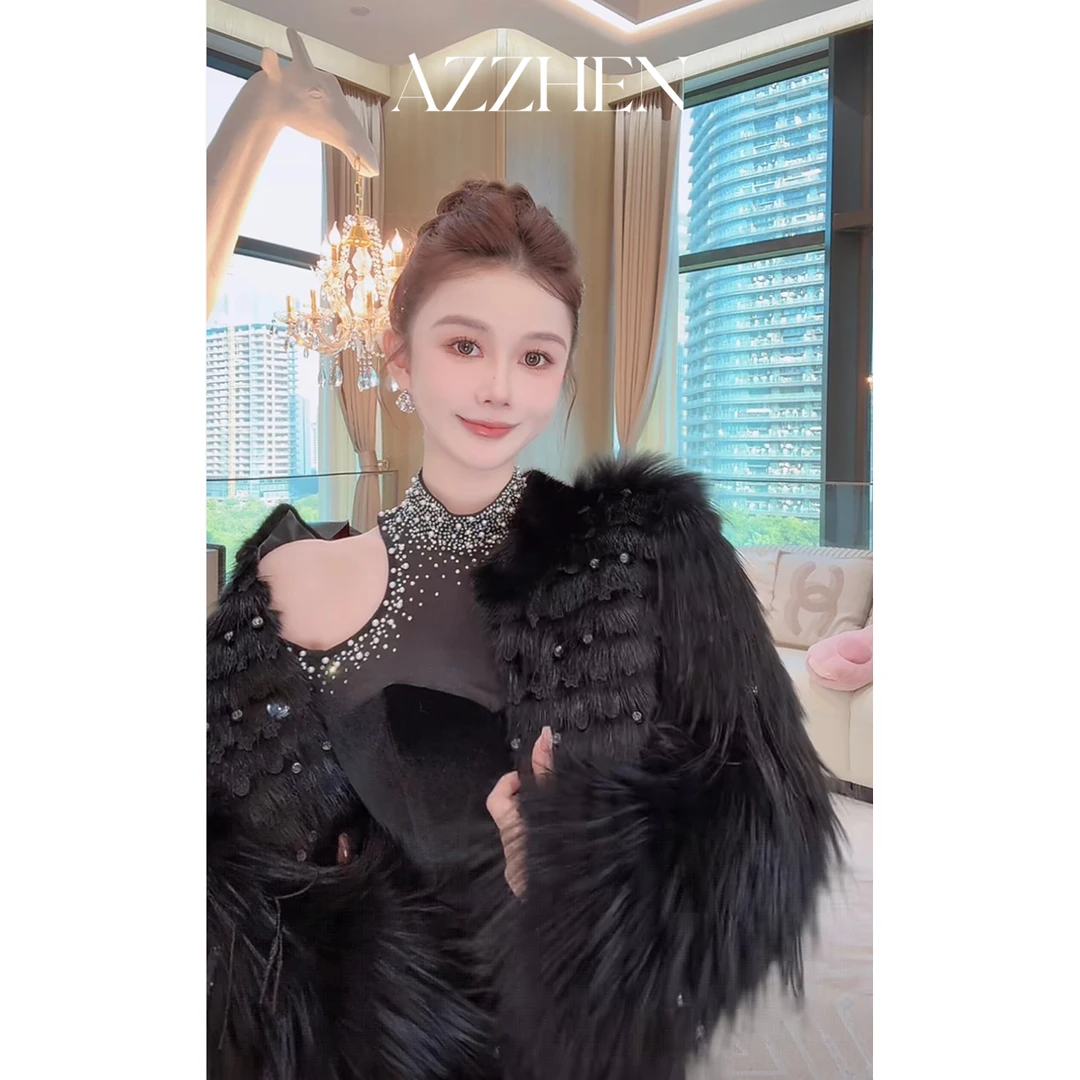 （七夕新款）AZZHEN【A市女主】银狐拼接水貂毛皮草外套AZ4KCW22-00