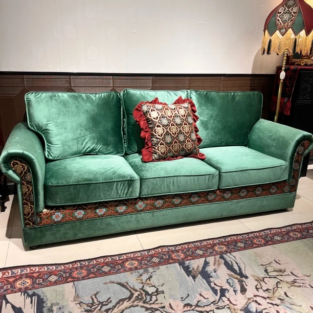 赤橙冰蓝｜/220*85*95定制宝相花系列美式法式复古沙发绿色