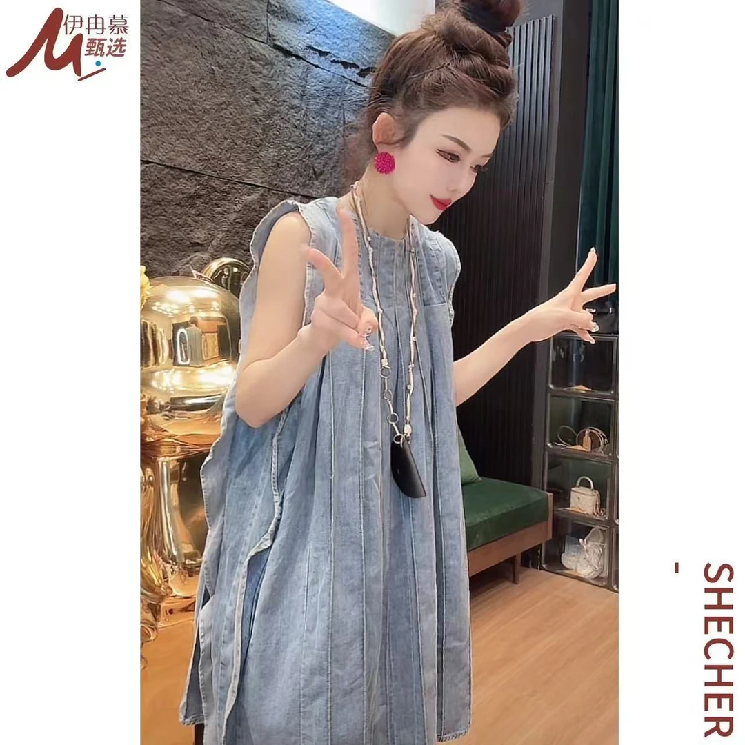 【伊冉慕甄选】6055夏季无袖老钱风套头牛仔连衣裙洋气和芭蕾风预