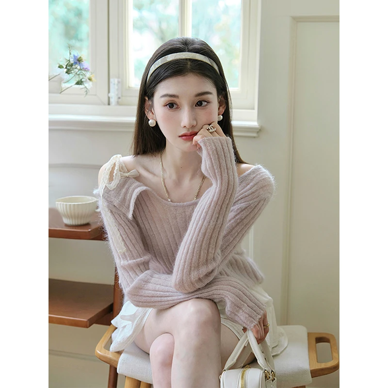 且可ChillCozy 玛德琳2.0 温柔露肩杀马海毛蕾丝飘带上衣