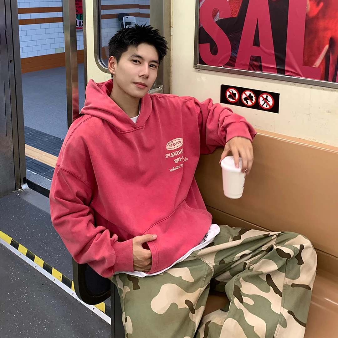 Holocene美式潮牌高街字母印花连帽卫衣男秋冬水洗做旧休闲LD360