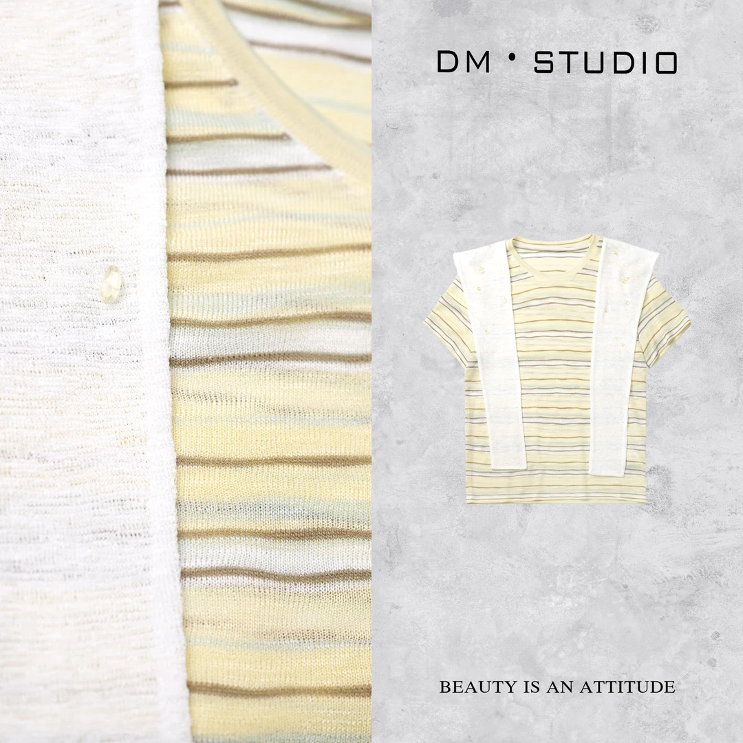 •STUDIO/气质减龄小众设计感配披肩针织条纹T恤（2503TX/8425）