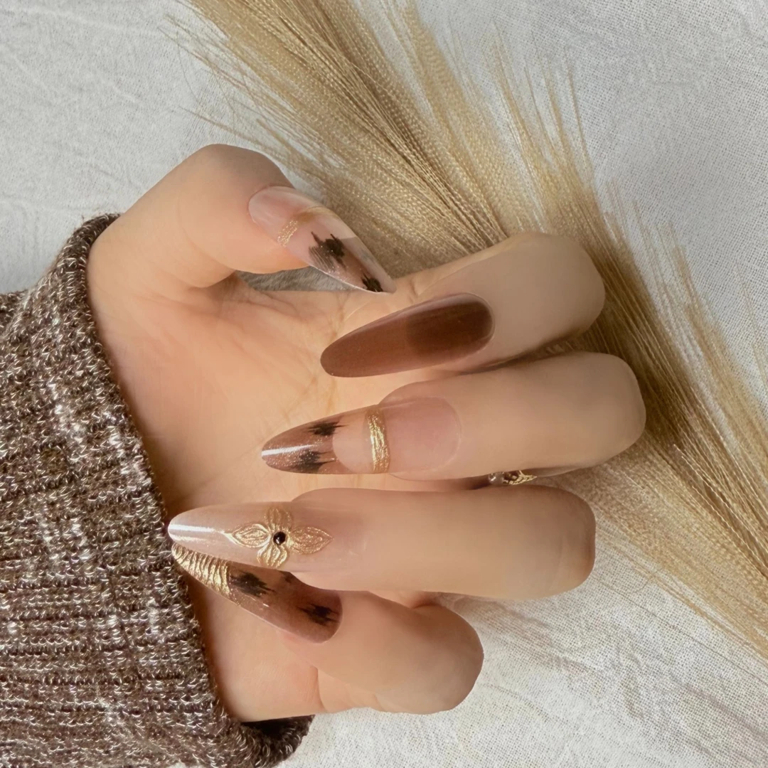 秋冬法式金属豹纹高级感显白穿戴甲手工定制美甲贴片 18