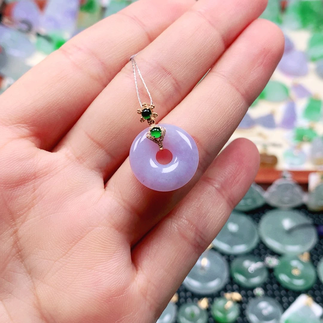 翡翠18K金镶嵌吊坠(不含链)