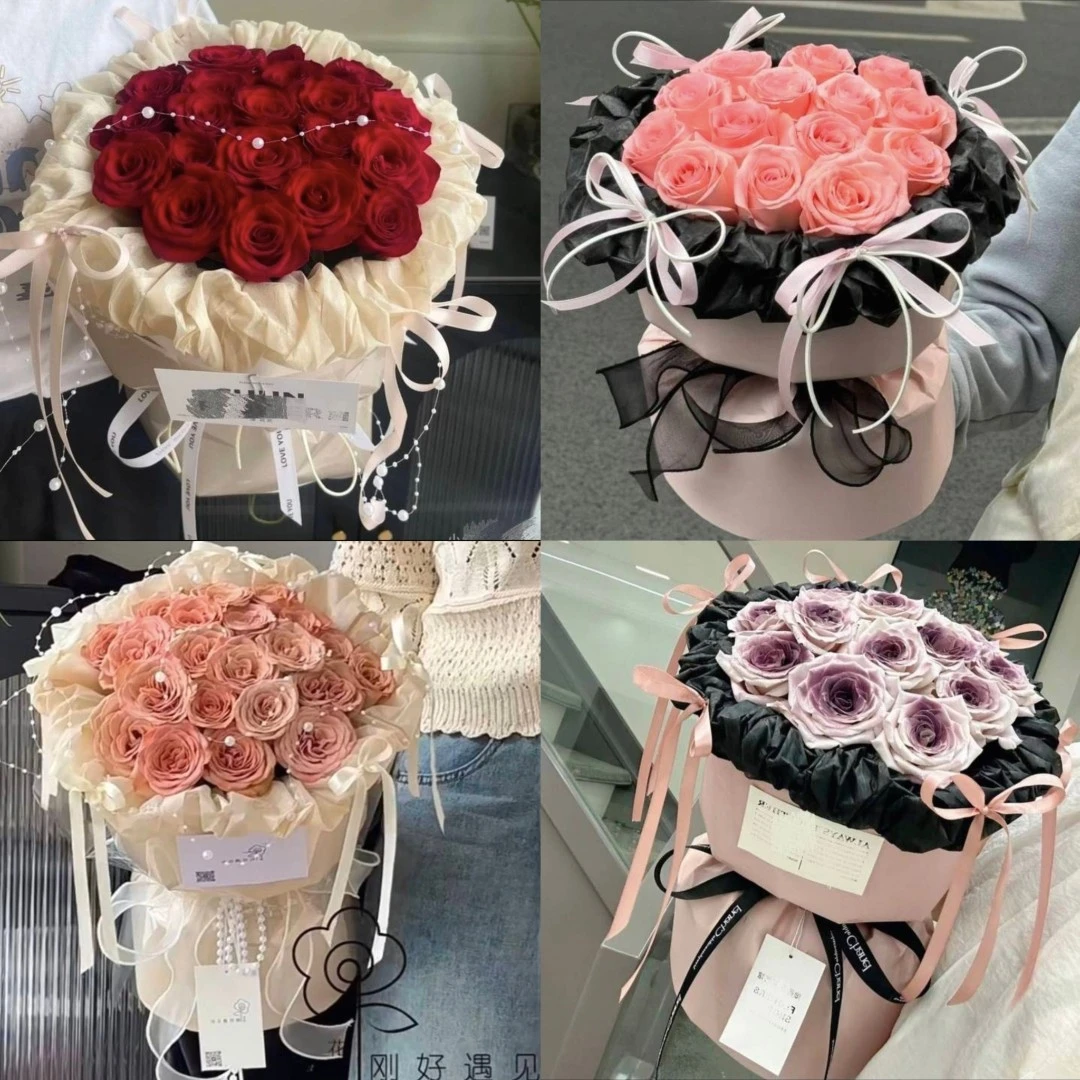2025新款芭蕾风*11朵红玫瑰粉玫瑰卡布奇诺乌梅子酱小香风芭蕾风玫瑰花束鲜花店送花上门