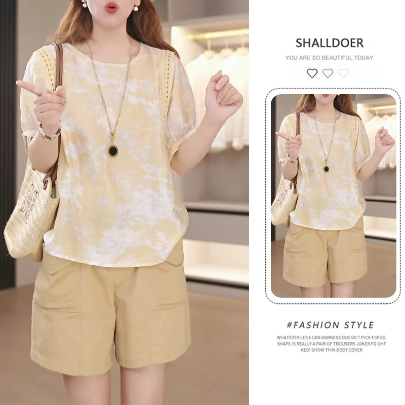 巨好看的夏装一整套2025新款爆款碎花衬衫休闲工装五分短裤两件套