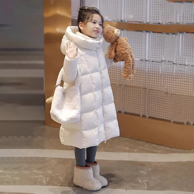 女童中长款羽绒服2025新款连帽休闲女童羽绒服6-12岁潮款高级感