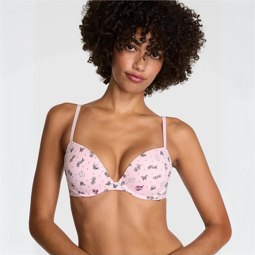 【维密PINK·大秀系列】超聚文胸光面无痕3/4罩杯小胸内衣不空杯女