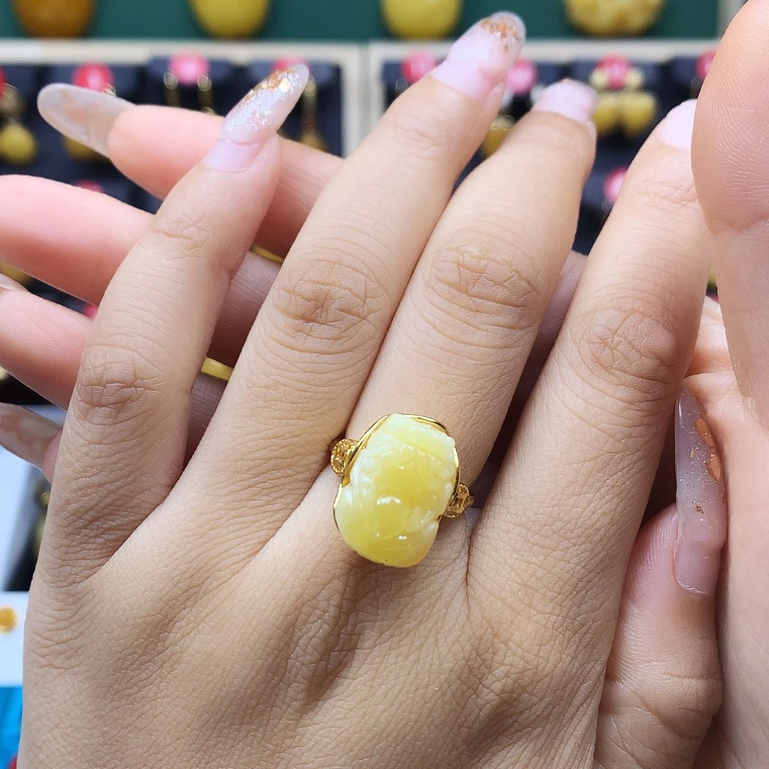 银S925镶嵌蜜蜡戒指戒指