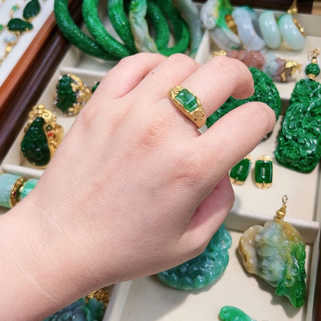 【闪购商品】翡翠戒指银S925镀金镶嵌