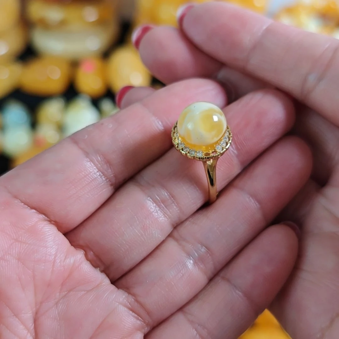 银S925镀金镶嵌蜜蜡戒指