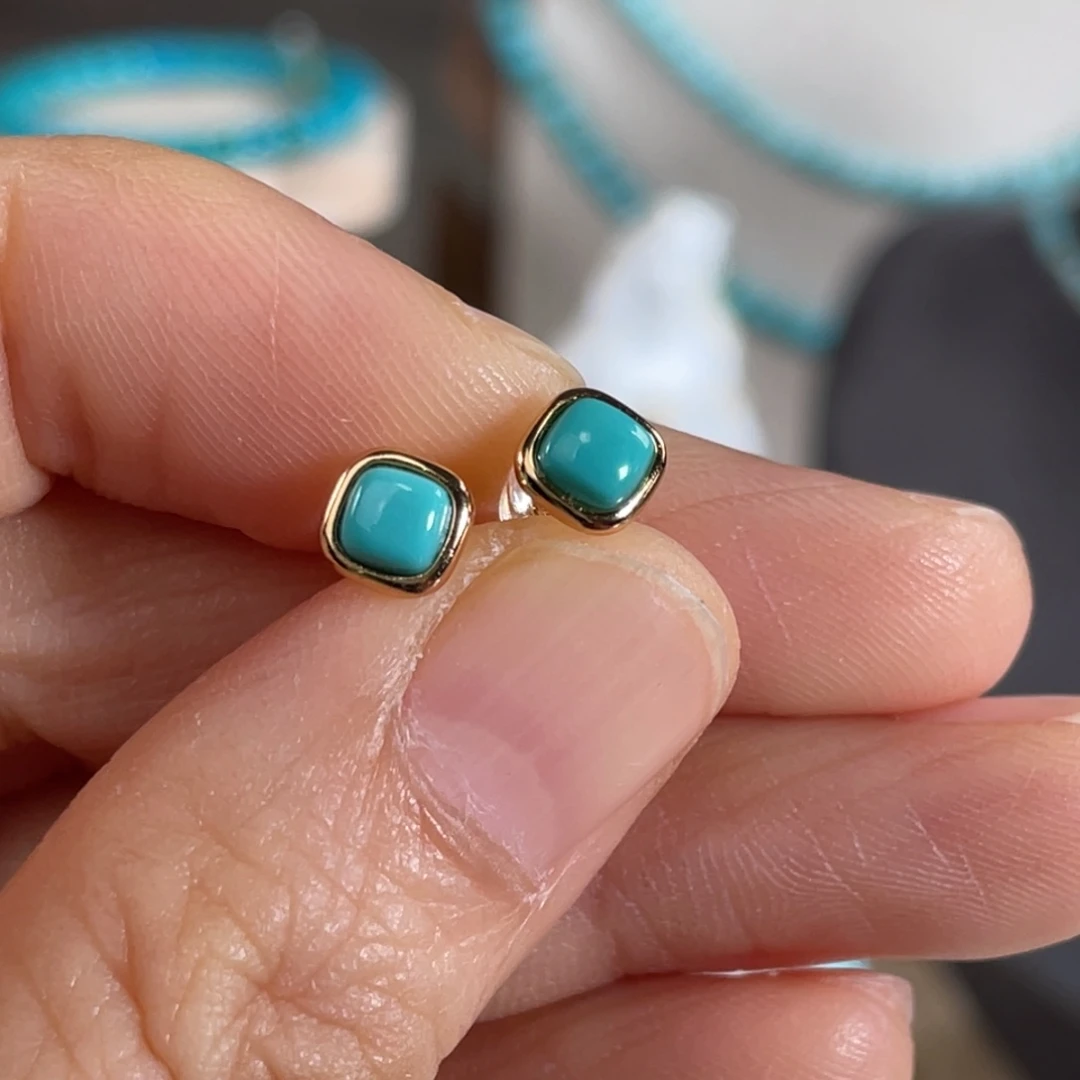 绿松石银S925镀金镶嵌套链