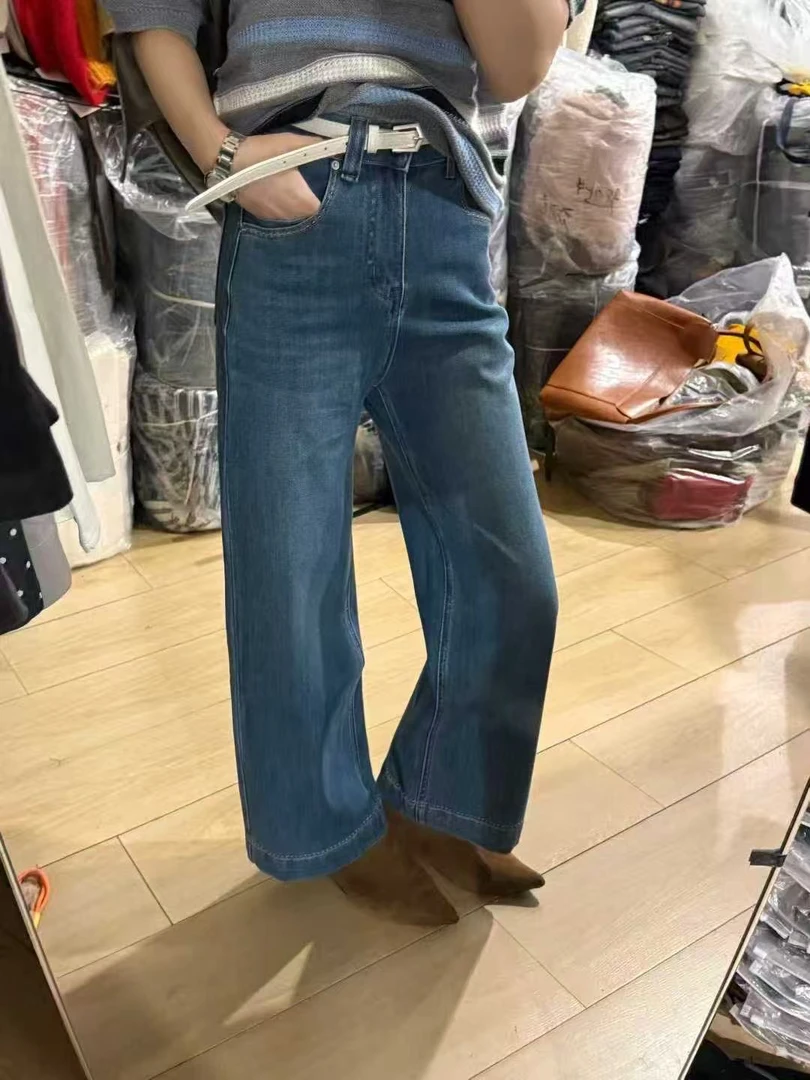 韩系高腰四面弹高品质显瘦九分牛仔裤女2025秋季宽松小个子直筒裤