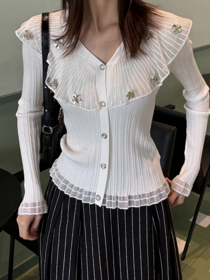 EIMI SMOSOL白色荷叶领套头毛衫