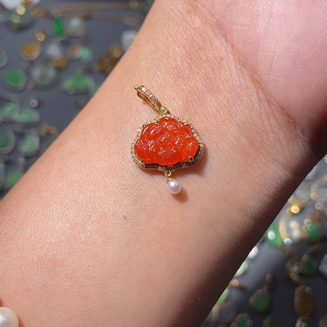 吊坠(不含链)18K金镶嵌翡翠