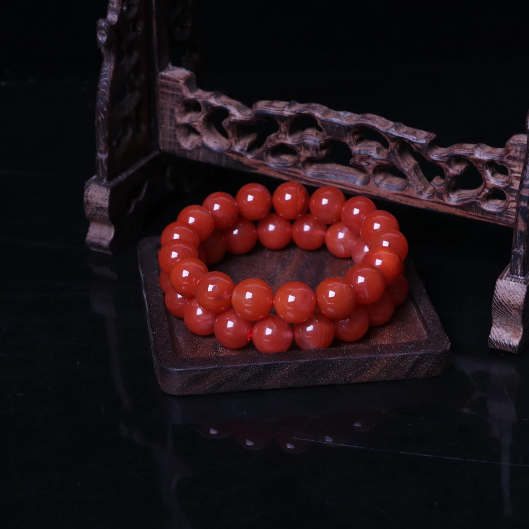 保山杨柳南红玛瑙12mm左右圆珠手串一条2n715（多样性发其一）