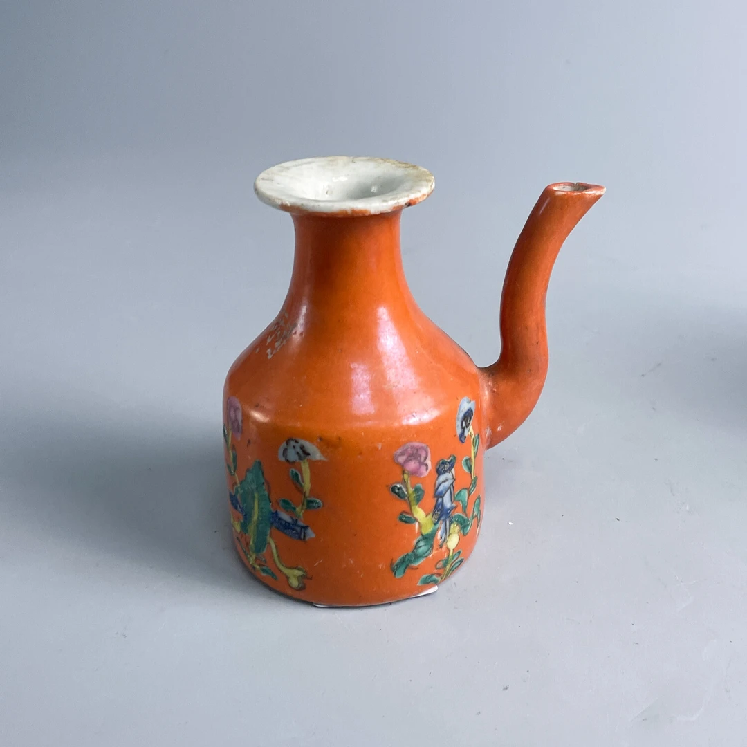 民国 珊瑚红地粉彩壶4-M25E8003F38