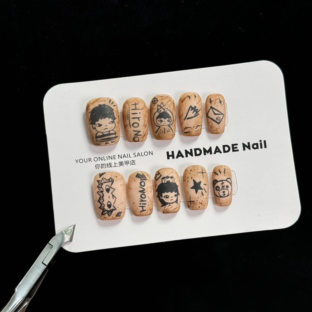 【摩卡·小野】重工磨砂手绘美甲绘画潮玩小野多巴胺穿戴甲可爱酷酷