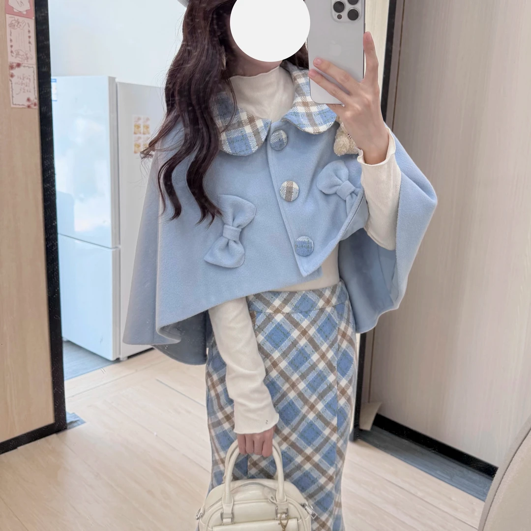 桔梗house佩里月光【现货】秋冬千金感甜美斗篷格纹鱼尾半身裙