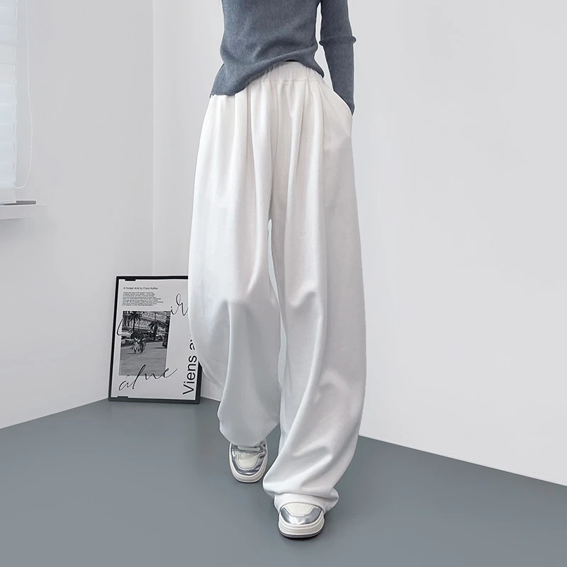 白色百搭阔腿裤女2025秋季大码胖mm直筒垂感运动裤梨形身材山本裤