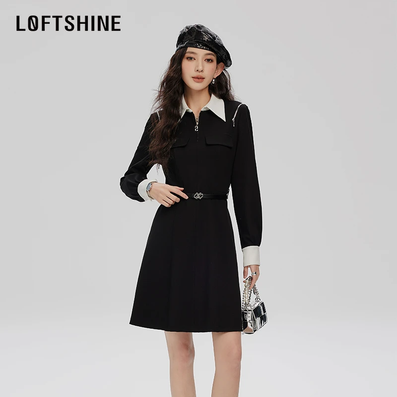 【黄蓉推荐】LOFTSHINE珞炫赫本风黑色连衣裙显瘦漂亮短裙74113032