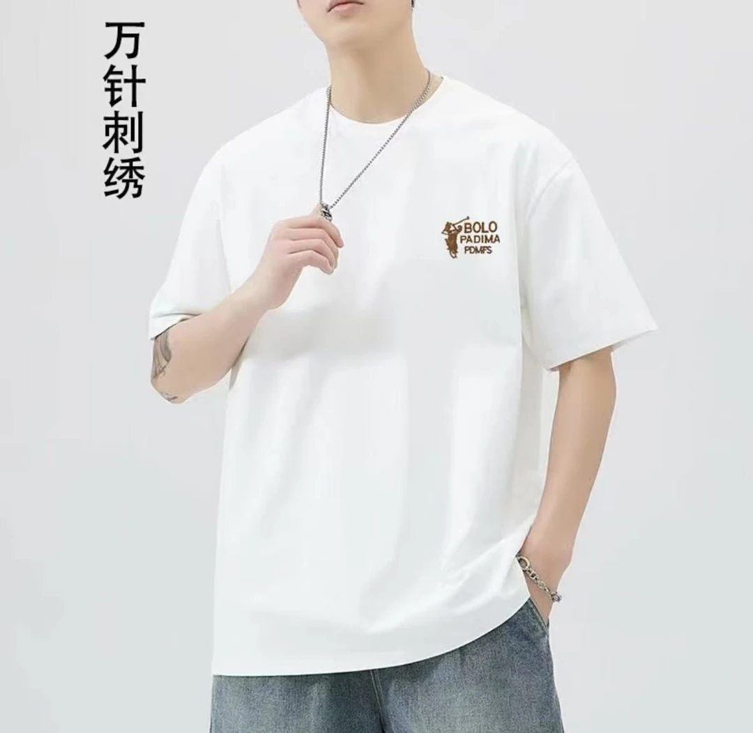 【万针刺绣】男女同款保罗纯棉短袖T恤宽松百搭圆领日常-金色战马