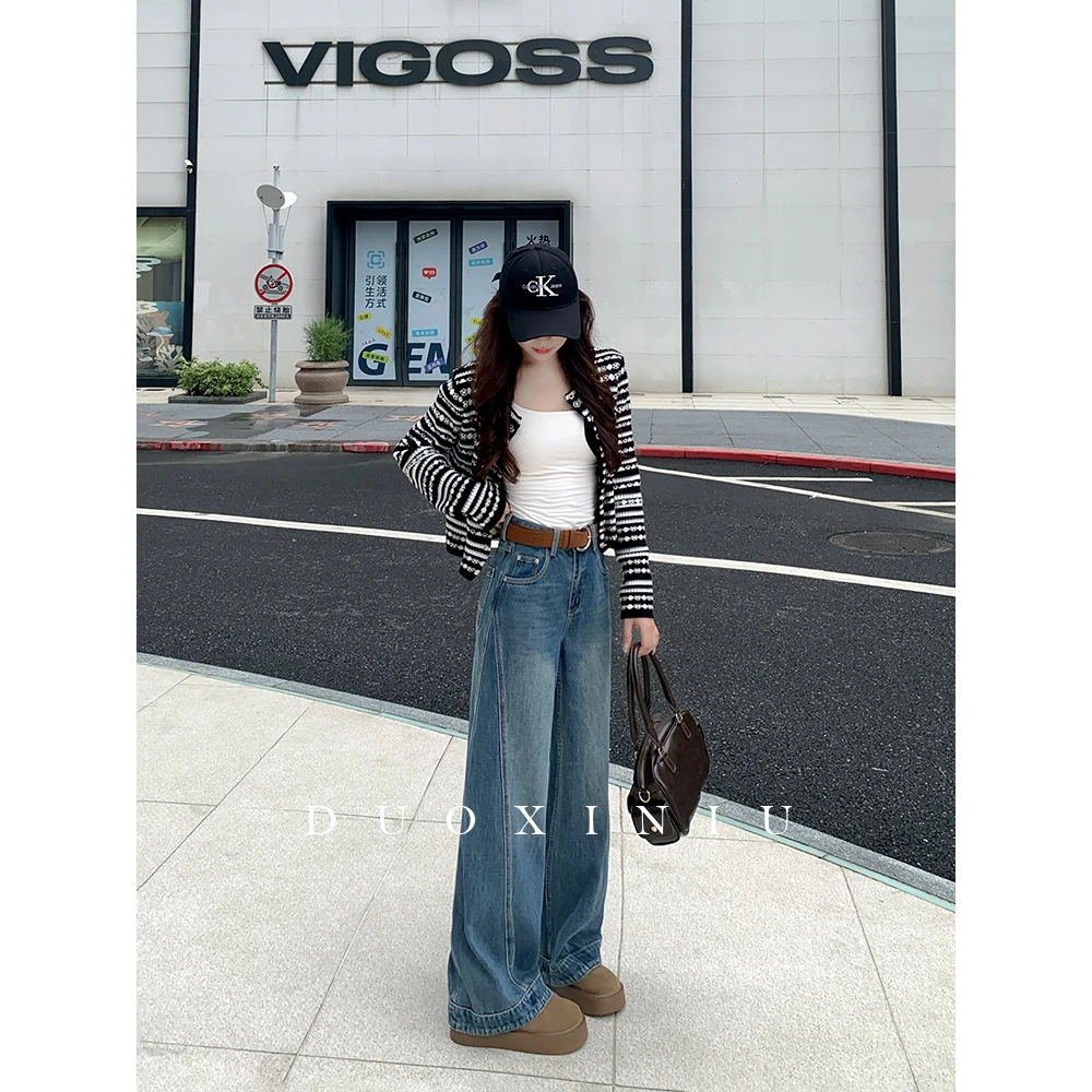 DUOXINIU/多喜牛/DaLin秋冬新款直筒阔腿加绒牛仔裤女款裤子89316