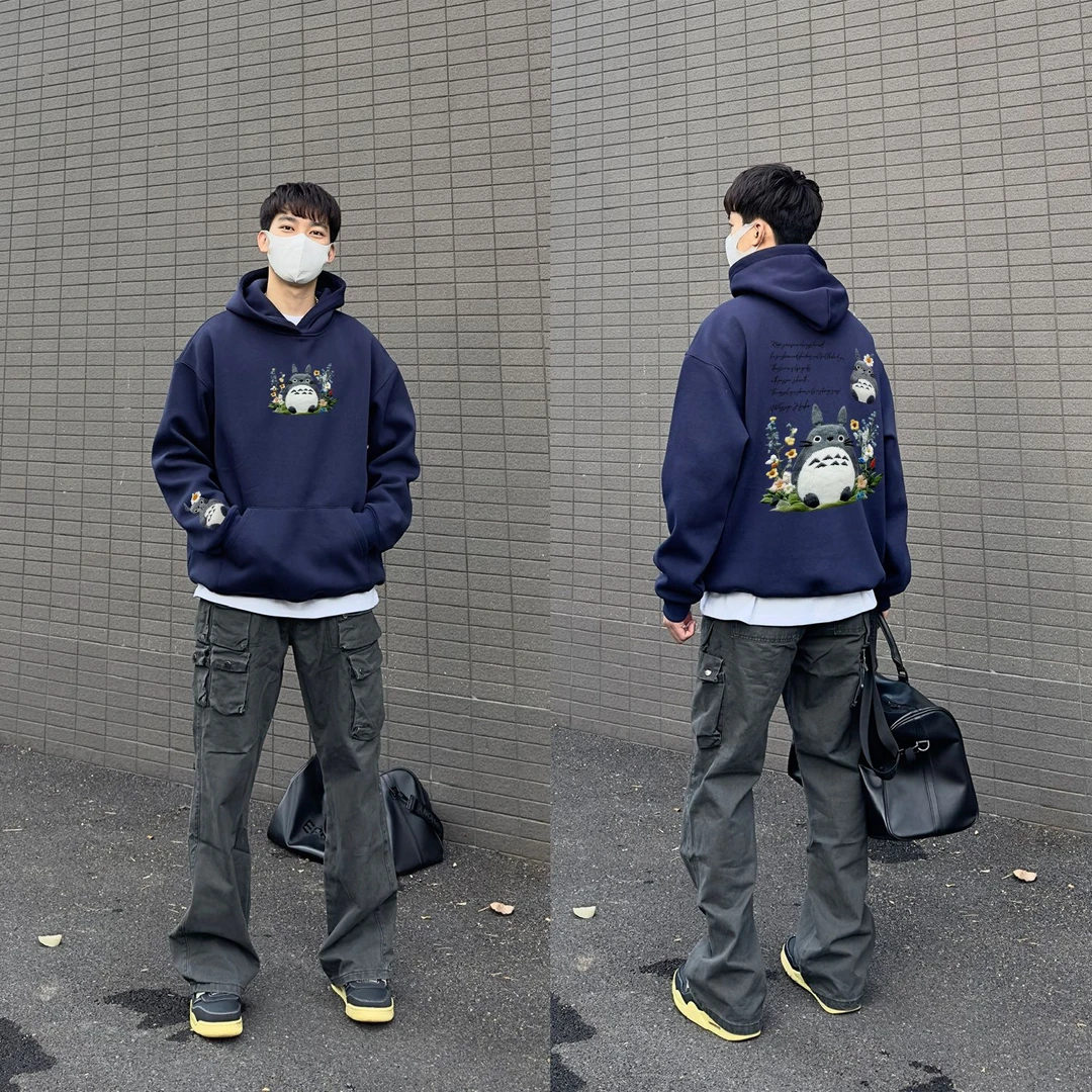 WASSUP HSUBE印花长袖秋冬艺术宽松休闲潮流龙猫美式卫衣情侣上衣