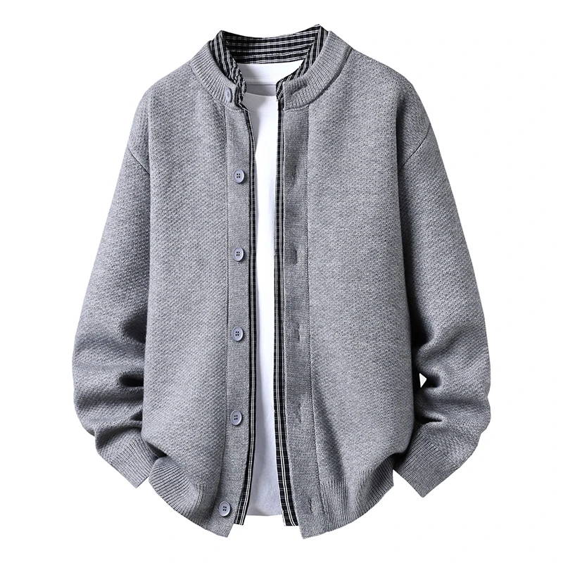 毛衣假两件圆领秋冬季时尚格子拼接气质针织开衫休闲高级毛衣外套