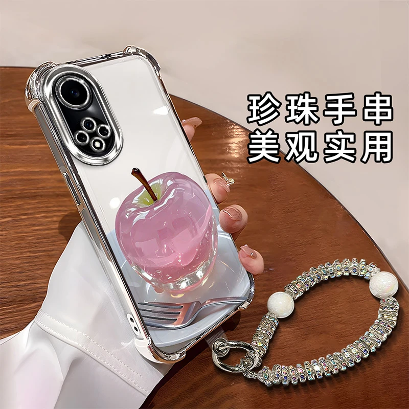 适用于【华为】荣耀50时尚创意水晶苹果全包电镀四角防摔手机壳女