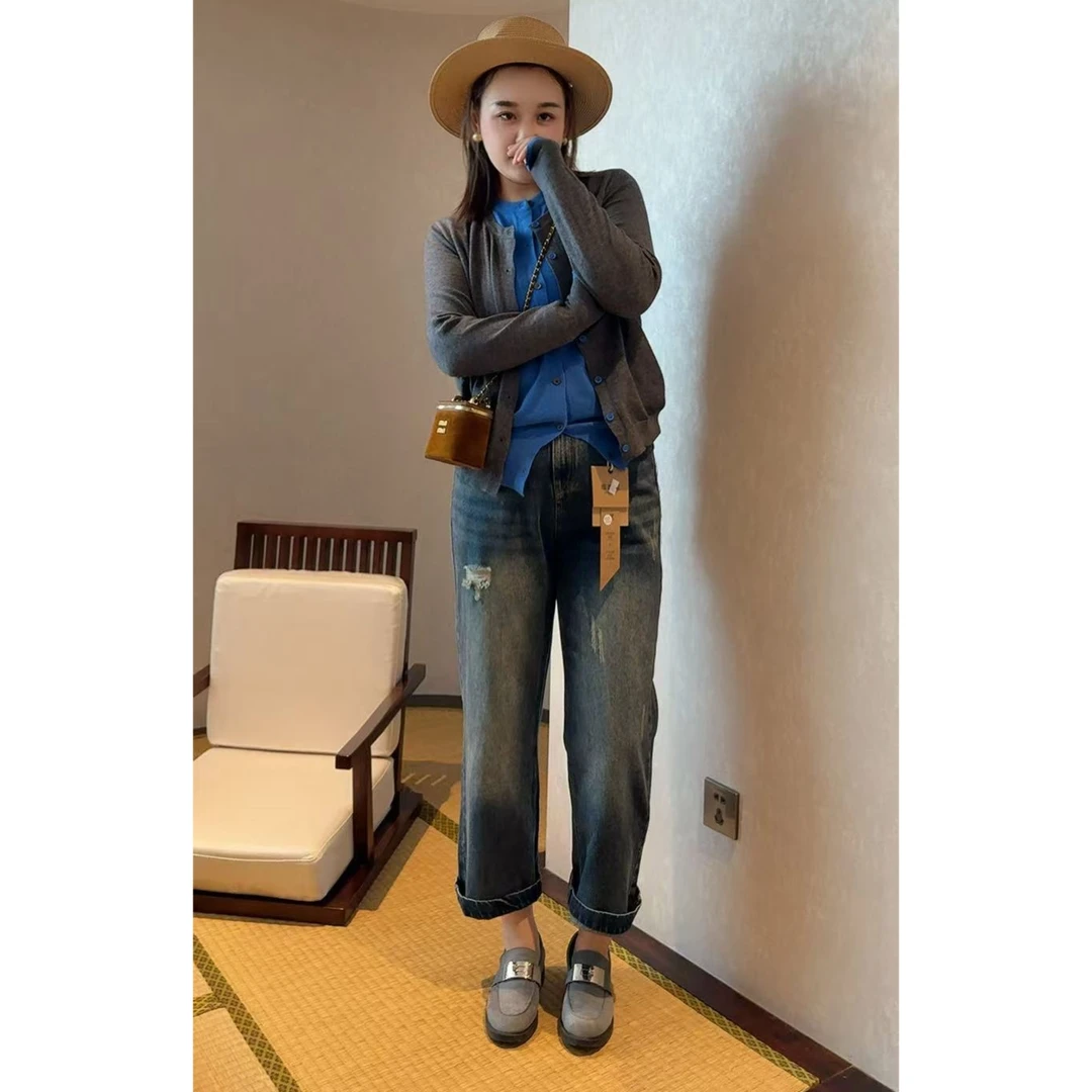 维维家 2579怀旧蓝破洞牛仔裤（裤长95左右）