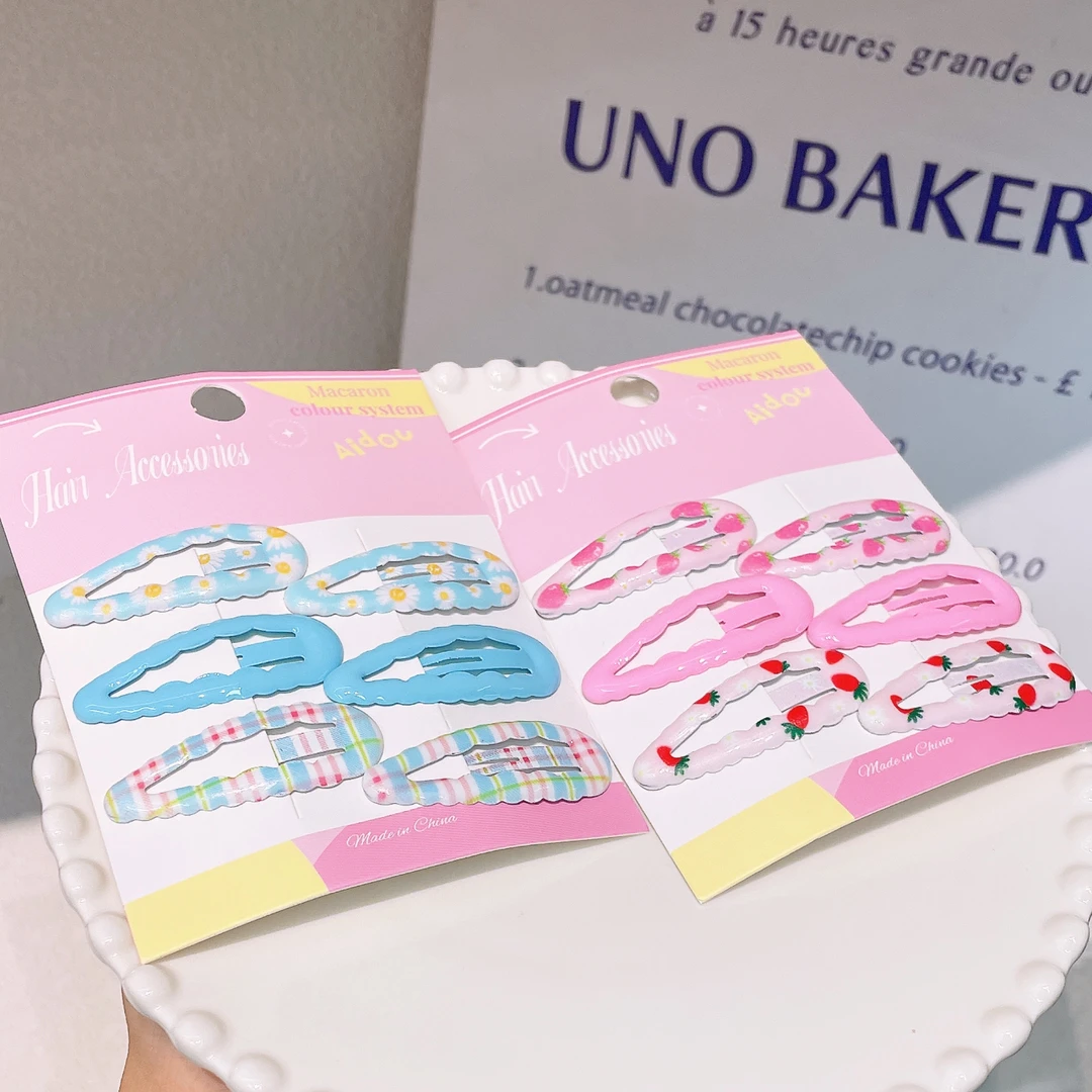 A-8715（满10米飞）ad 粉蓝色水滴波浪侧边碎发水果花花掰掰夹 发圈